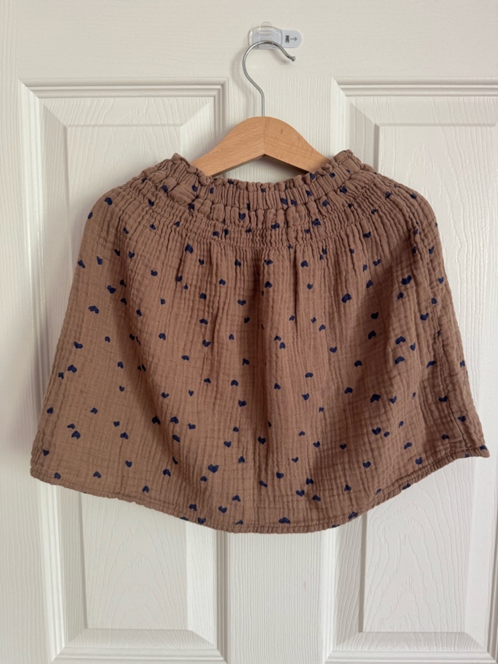 Zara Brown Cotton Gauze Skirt with Navy Dot Print